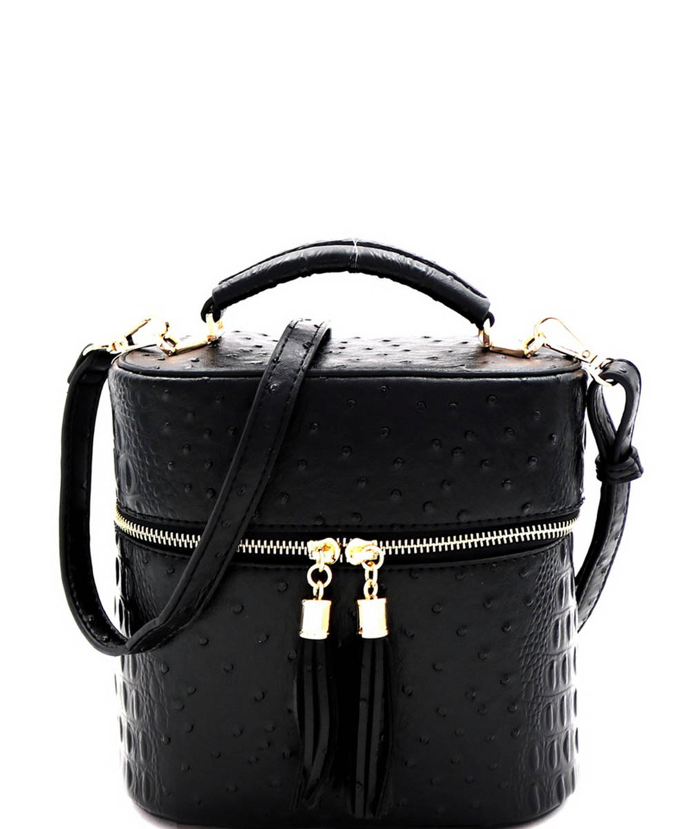 Ostrich Embossed Top Handle Satchel OS095